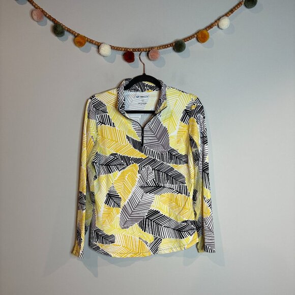 IKBUL yellow black and white patterned half zip vented golf top - Picture 1 of 6